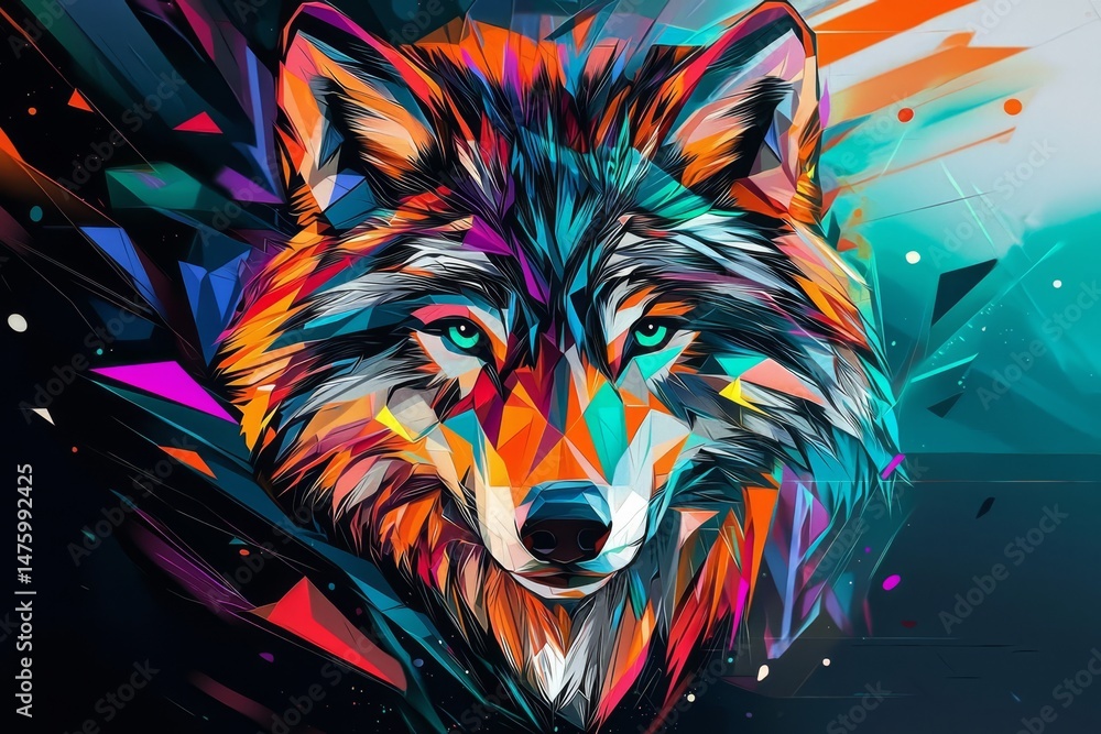 Fototapeta An artistic interpretation of a wolf, blending modern pop art aesthetics with nature.