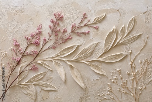 Pastel floral arrangement on textured backdrop.