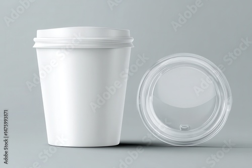 3D mockup of a disposable paper soup cup with a clear lid Realistic design template