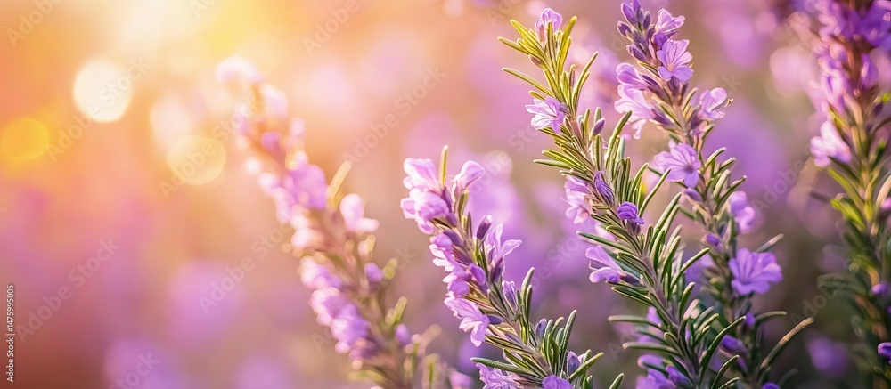 Naklejka premium Rosemary Flowers in the Sunset