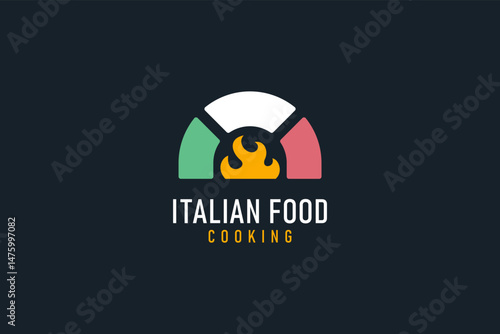 Brick oven and Italian flag colors for Italian food logo symbol icon design