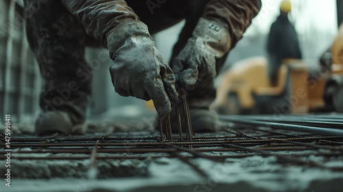 Wallpaper Mural Construction Worker Tying Rebar on a Concrete Slab Torontodigital.ca