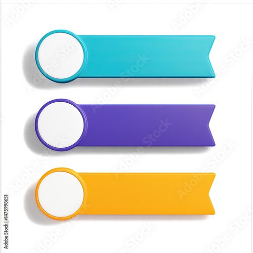 3D Infographic Banners with Transparent Background – Teal, Purple, Orange Strips with White Circles for Business and Presentation Use