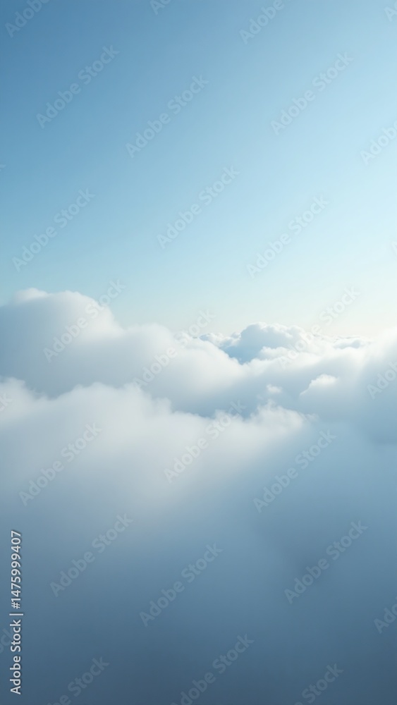 Fototapeta premium Sea of clouds under a clear blue sky photo featuring fluffy white mist and bright atmosphere for website background, banner, wallpaper, poster, and travel branding