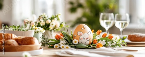 Wallpaper Mural Easter brunch table setting with spring flowers and decorated egg Torontodigital.ca