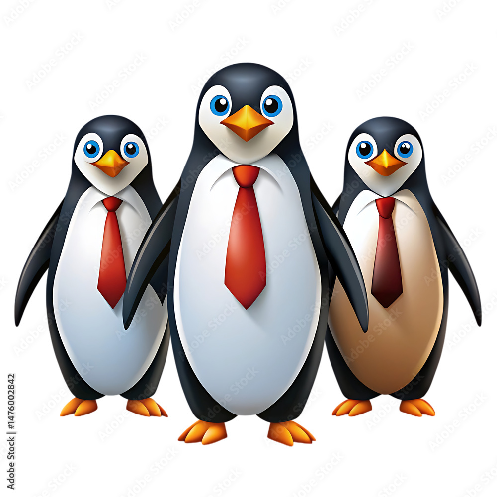 Naklejka premium Three Penguins in Ties Business Team Cartoon Illustration