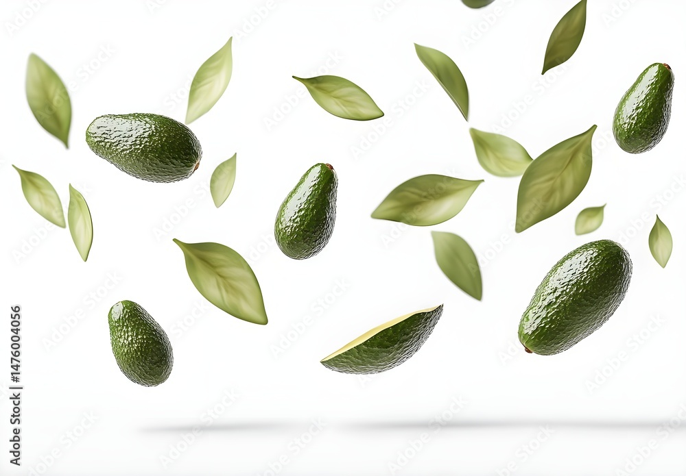 Naklejka premium Falling Avocados and Leaves