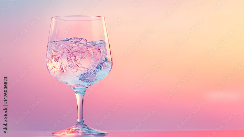 refreshing transparent glass filled with crystal-clear water, set against a soft pastel gradient background, creating a calm and inviting atmosphere. refreshing transparent glass filled with crystal-clear water, set against a soft pastel gradient background, creating a calm and inviting atmosphere.
