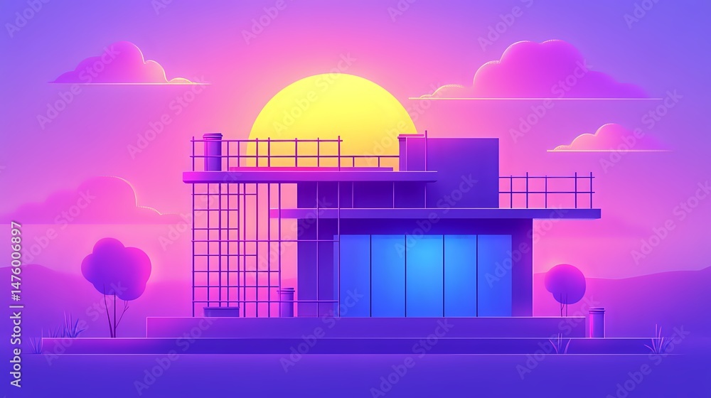 Obraz premium Futuristic House at Sunset