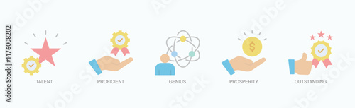 Brilliant Ascent Icon Set Isolated Vector With Icon Of Talent, Proficient, Genius, Prosperity, Outstanding In Flat Style