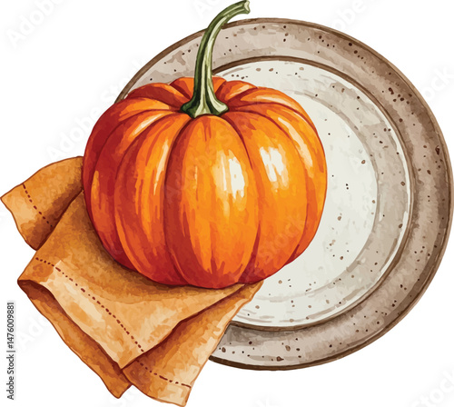 Festive Fall Watercolor Pumpkin Illustration for Design