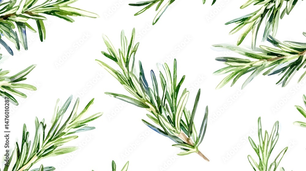 Obraz premium A repeating pattern of sprigs of rosemary on a white background.