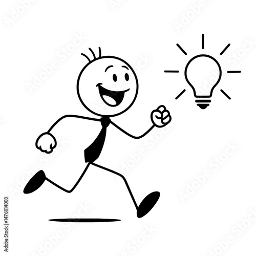 Businessman running toward creative idea lightbulb