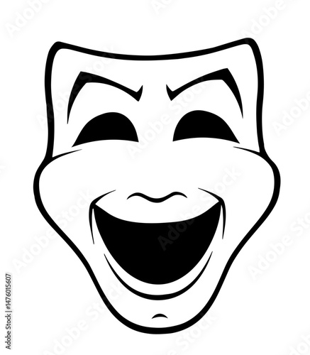 Classic Comedy Theater Mask with Wide Smile, Raised Eyebrows, Representing Joy, Entertainment, Performing Arts. Traditional Symbol of the Comedy Genre in Theater, Drama. Theater Posters, Acting School