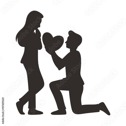 Romance Couple Silhouette. Isolated on White Background. Vector Illustration.