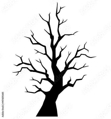 Silhouette of leafless dry tree after autumn. bare branches, seasonal change, fall nature, stillness, decay, and winter preparation