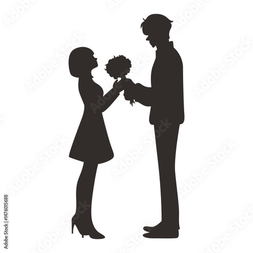 Romance Couple Silhouette. Isolated on White Background. Vector Illustration.