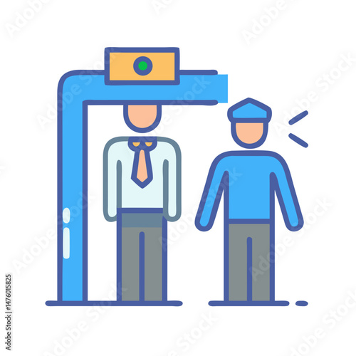 Airport security check with metal detector and two people