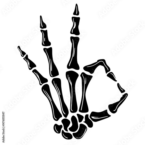 Skeleton Hand Making “OK” Gesture. Agreement, Positivity, Alternative Expression. Halloween, Gothic Art, and Subculture-Themed Visuals.