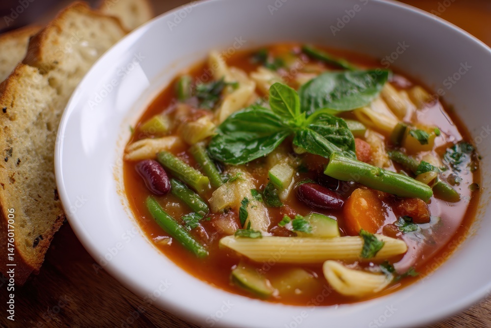 Bowl of vegetable pasta bean soup Bowl of vegetable pasta bean soup
