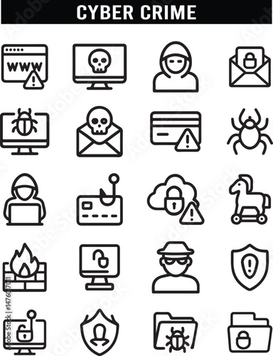 Cyber Crime and Digital Threats Icon Set