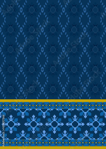 Traditional Ukrainian cross-stitch
Detailed vector Illustration for textile printing design, on pixels blue tones