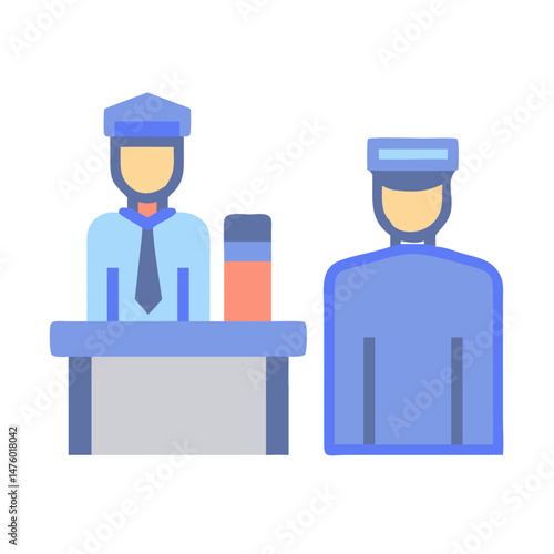 Hotel staff at reception desk flat vector illustration