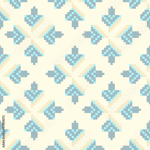 Traditional Ukrainian cross-stitch Detailed vector Illustration for textile printing design, on pixels pastel colors tones