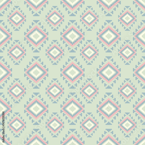 Traditional Ukrainian cross-stitch Detailed vector Illustration for textile printing design, on pixels pastel colors tones