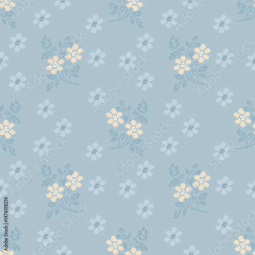 Traditional Ukrainian cross-stitch Detailed vector Illustration for textile printing design, on pixels pastel colors tones