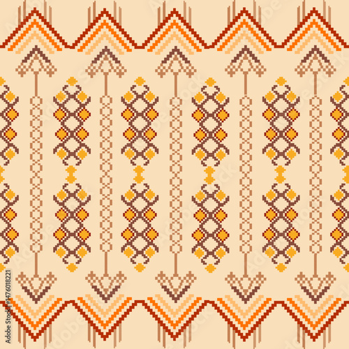 Traditional Ukrainian cross-stitch Detailed vector Illustration for textile printing design, on pixels pastel colors tones