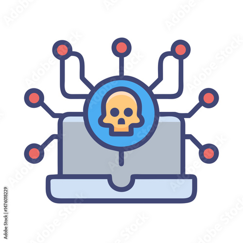 Laptop under cyber attack represented by skull icon graphic