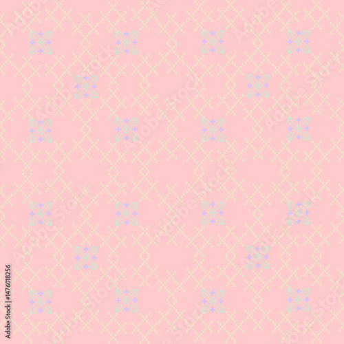 Traditional Ukrainian cross-stitch Detailed vector Illustration for textile printing design, on pixels pastel colors tones