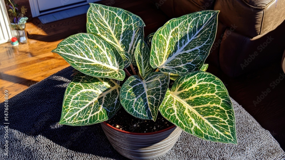 Obraz premium Indoor plant with striking patterned leaves.