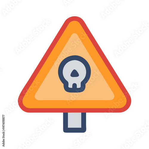 Hazard warning sign featuring a stylized skull illustration icon