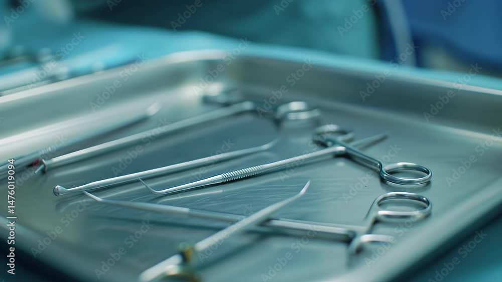 Surgical Instruments On Metal Tray in Hospital Operating Room Sterile Clean Surgical Instruments On Metal Tray in Hospital Operating Room Sterile Clean