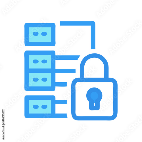 Data server secured by padlock flat vector illustration