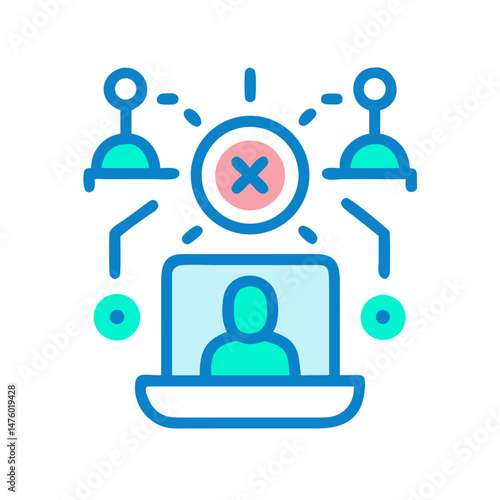 Video conference rejection symbol with connected people network diagram
