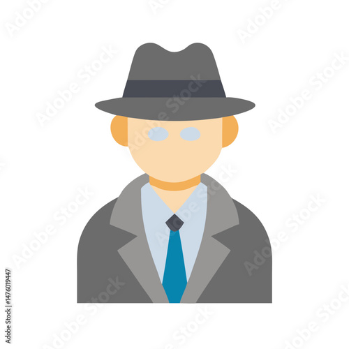 Stylized flat icon representing a man in a fedora