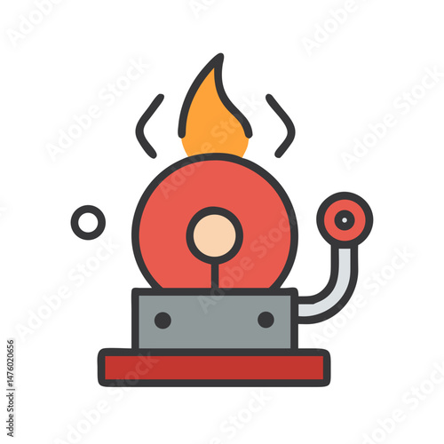 Animated illustration of a burning oil lamp on black