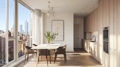 Modern open-plan apartment with city views.