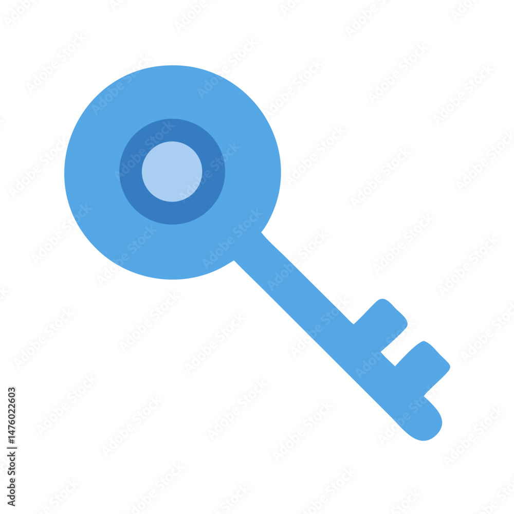 Simple blue key icon on black background for security Simple blue key icon on black background for security