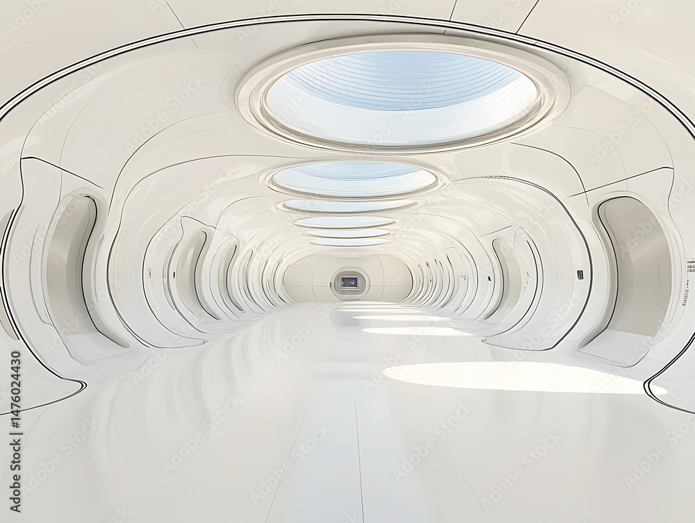 Obraz premium Futuristic White Corridor Interior.