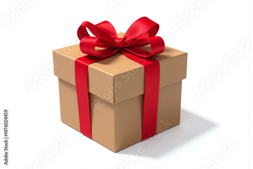 brown gift box with a red bow on top