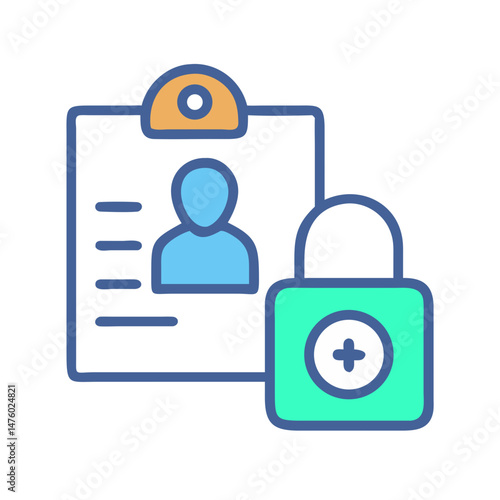 Secured Medical Record Flat Icon Data Privacy Concept