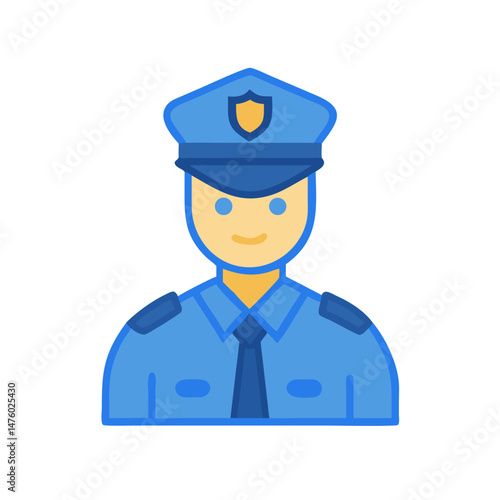 Police officer icon wearing blue uniform and smiling face