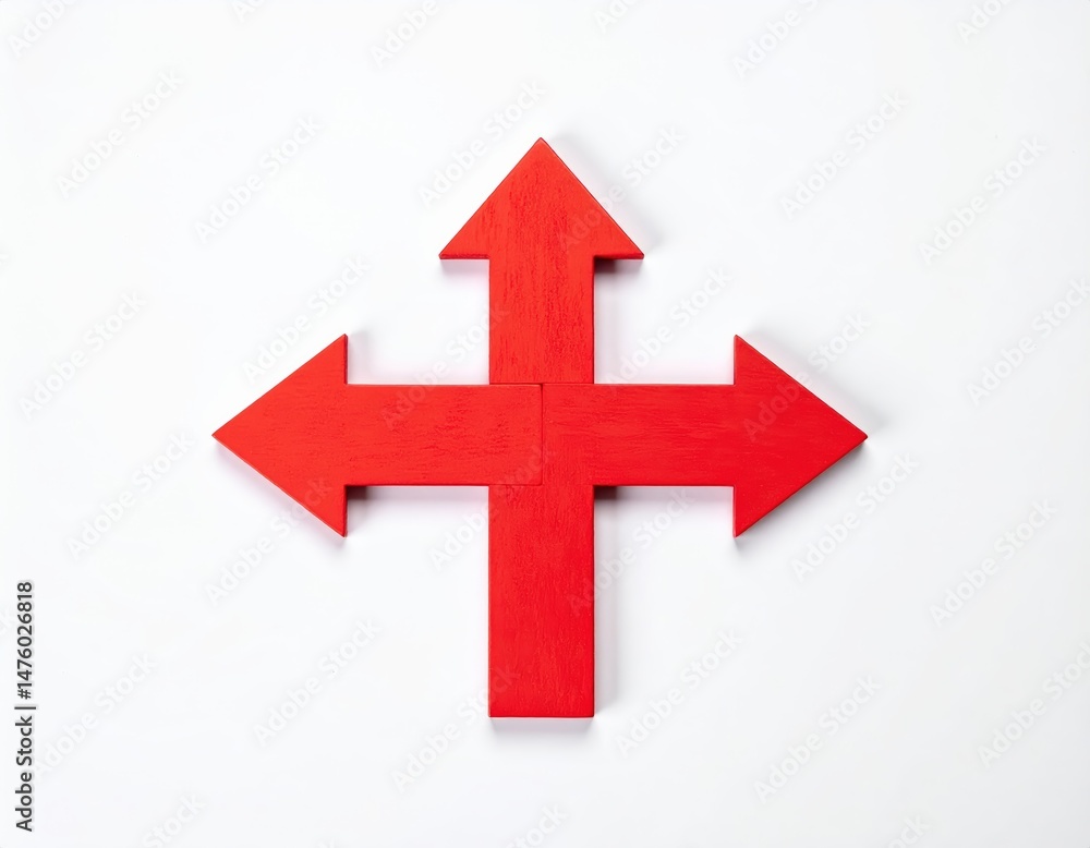 Obraz premium A vibrant red arrow pointing upwards against a clean white background, symbolizing growth and progress, with a sleek design that captures attention.