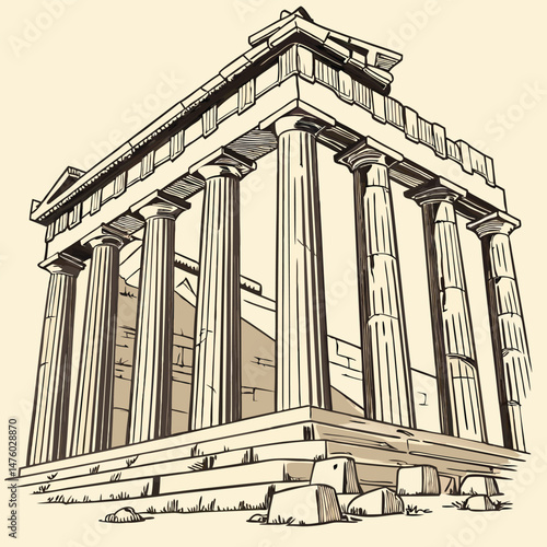 ancient greek architecture with pillars illustration vector