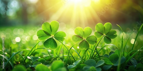 Wallpaper Mural Green shamrock leaves intertwined with interlocking clover leaves on a natural grassy field , Shamrock, Spring,  Shamrock Torontodigital.ca