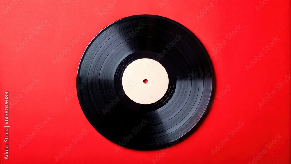Obraz premium Classic vinyl record on a vibrant red background.